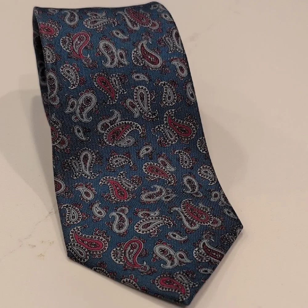 Liberty of London Silk Paisley Patterned Blue and Red Men's Tie Made In USA